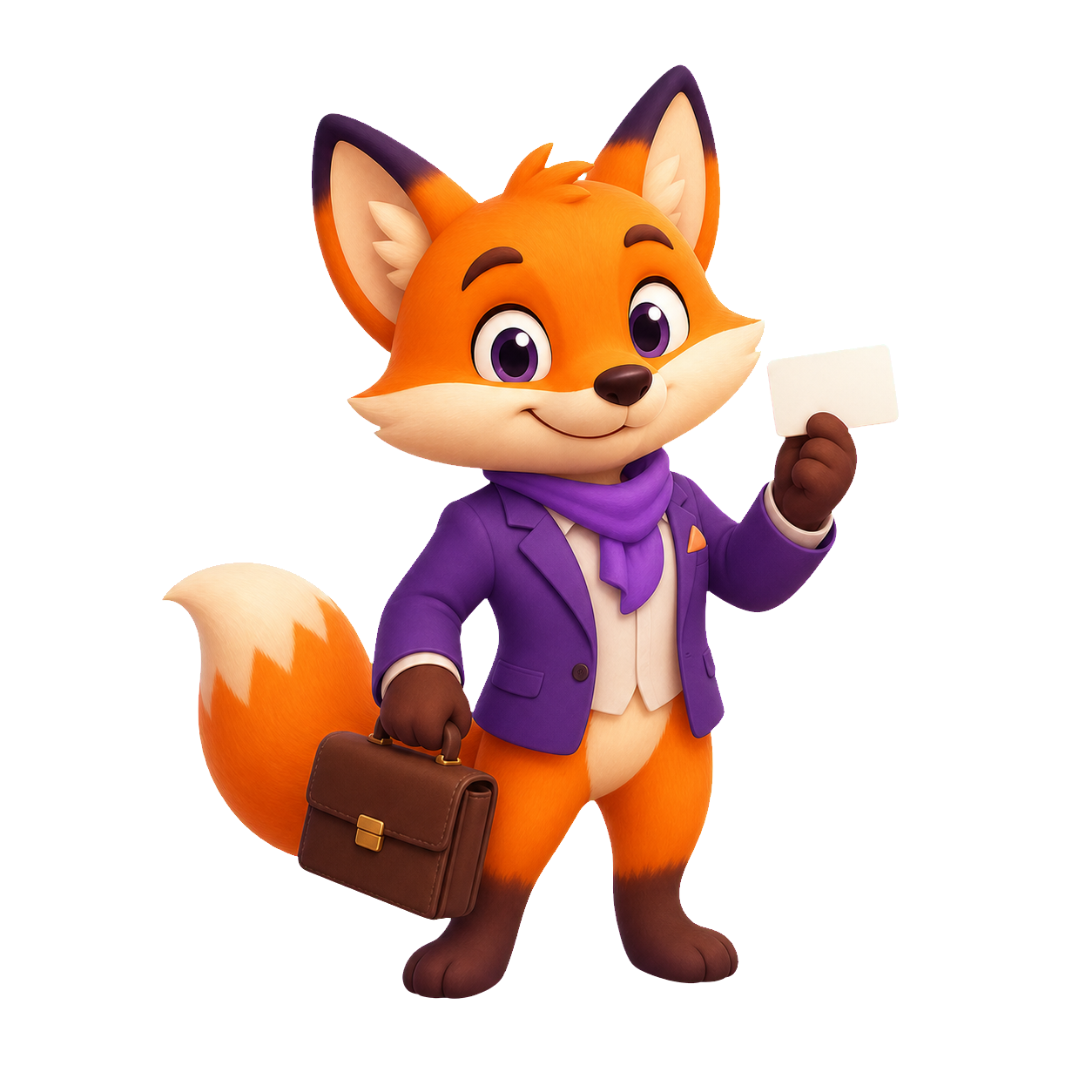 NymFox fox mascot dressed for business naming on the Business Name Generator page