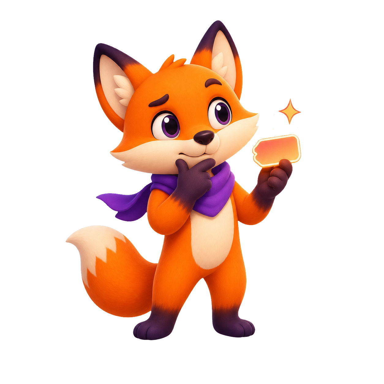 NymFox fox mascot thinking of name ideas on the Username Generator page